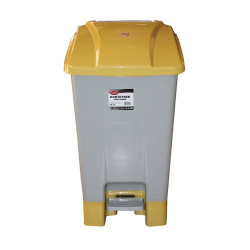 Szelektív hulladékgyűjtő konténer, műanyag, pedálos 70 literes sárga