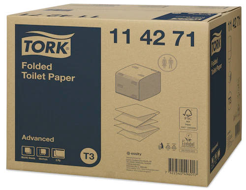 Tork hajtogatott toalettpapír T3 2 rétegű, fehér, 36x242 lap/karton
