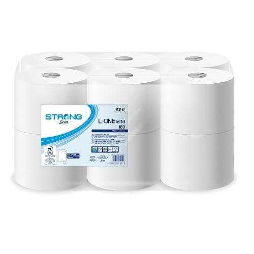 Lucart belsőmagos toalettpapír Strong L-One Mini 180 laponkénti adagolású 12 tekercs/karton