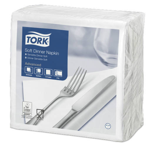 Tork Soft fehér Dinner szalvéta 3 rétegű 1/4 hajtogatás 39x39 cm, 100 db/csomag