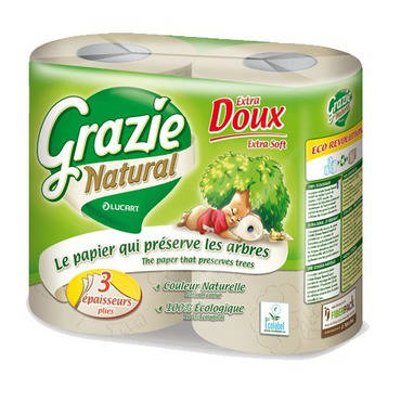 Lucart Grazie eco natural 3 rétegű fiberpack 270 lapos háztartási toalettpapír 4 tekercs/csomag