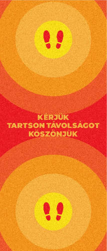 KÉRJÜK TARTSON TÁVOLSÁGOT feliratú figyelemfelkeltő szőnyeg 85x200 cm