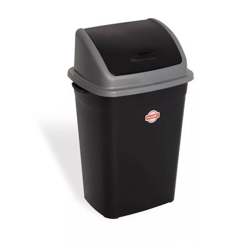 PLANET billenőfedeles, műanyag, fekete szemetes 50 literes