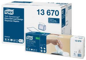 Tork Xpressnap Extra Soft N4 fehér, 2 rétegű, levélmintás adagolós szalvéta 5x100 db/csomag